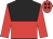 Black and red halved horizontally, red sleeves, red cap, black spots