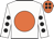 White, orange disc, white sleeves, black spots, orange cap, black spots