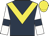 Dark blue, yellow chevron, white sleeves, dark blue armlets, yellow cap