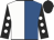 White and royal blue (halved), black sleeves, white spots, black cap