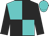 Turquoise and black quartered, black sleeves, turquoise cap