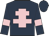 Dark blue body, pink cross of lorraine, dark blue arms, pink armlets, dark blue cap