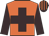 orange, brown cross, brown sleeves, striped cap