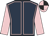 Dark blue, pink seams and sleeves, pink and black quartered cap