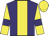 Purple body, yellow stripe, yellow arms, purple armlets, yellow cap