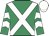 Emerald green, white cross belts, chevrons on sleeves, white cap