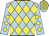Light blue, yellow diamonds, light blue sleeves, yellow diamonds, striped cap