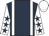 Dark blue, white braces, white sleeves, dark blue stars, white cap