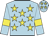 light blue, yellow stars, light blue sleeves, yellow armlets