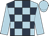 Light blue, dark blue checks, light blue sleeves, light blue cap