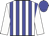 white, blue stripes, white sleeves, blue cap