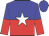 blue and red halved horizontally, white star, blue and red halved sleeves, blue cap
