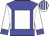 white, blue braces, blue yoke, blue belt, white sleeves, blue cuffs, white cap, blue stripes