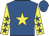 Royal blue, yellow star, yellow sleeves, royal blue stars, royal blue cap