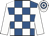 Royal blue & white check, white sleeves, hooped cap