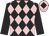 Black & pink diamonds, black sleeves, pink cap, black diamond