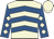 Beige, royal blue chevrons, royal blue sleeves, beige diamonds and cap