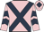 Pink, dark blue cross belts, chevrons on sleeves, pink cap, dark blue diamond
