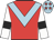 Red, light blue chevron, white sleeves, black armlets, light blue cap, red stars