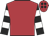 Scarlet, black and white hooped sleeves, black spots on cap