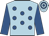 Light blue, royal blue spots and sleeves, hooped cap