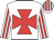 White, red maltese cross, striped sleeves and cap