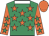 Emerald green, orange  stars, white collar, emerald green stars on orange sleeves,orange cap