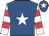 Royal blue, white star, white and red hooped sleeves, royal blue cap, white star