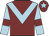 Maroon, light blue chevron, light blue sleeves, maroon armlets, maroon cap, light blue star