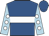 Royal blue, white hoop, light blue sleeves, white spots