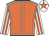Orange, white seams, white and orange striped sleeves, white cap, orange star
