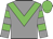 Grey body, big-green chevron, grey arms, big-green hooped, big-green cap