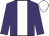 Purple body, white stripe, purple arms, white cap