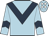 Light blue body, dark blue chevron, light blue arms, dark blue chevron, light blue cap, white spots