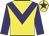 Yellow body, purple chevron, purple arms, yellow cap, purple star