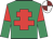 EMERALD GREEN, red cross of lorraine, halved sleeves, maroon & white quartered cap