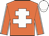 Orange, white cross of lorraine, white seams on sleeves, white cap