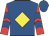 Royal blue, yellow diamond, red sleeves, royal blue chevrons, royal blue cap