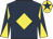 Dark blue, yellow diamond, yellow sleeves, dark blue diabolo, yellow cap, dark blue star