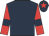 Dark blue, red sleeves, dark blue armlets, dark blue cap, red star