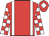 Red, white braces, checked sleeves, red cap, white diamond