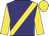 Navy blue, gold sash, gold sleeves, gold cap, white pom pom
