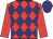 Navy blue, red and navy blue checked diagonally, red sleeves, navy cap