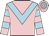 Pink,light blue chevron,pink sleeves,light blue chevrons,pink cap,light blue zig zag,white