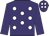 Purple, white spots, purple sleeves and cap, white spots