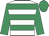 white, emerald green hoops, emerald green sleeves and cap