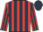red, dark blue stripes, dark blue cap