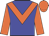Blue, orange chevron, orange sleeves, orange cap