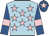 Light blue, pink stars, royal blue sleeves, pink armlets and star on royal blue cap