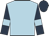 Light blue, dark blue sleeves, light blue armlets, dark blue cap